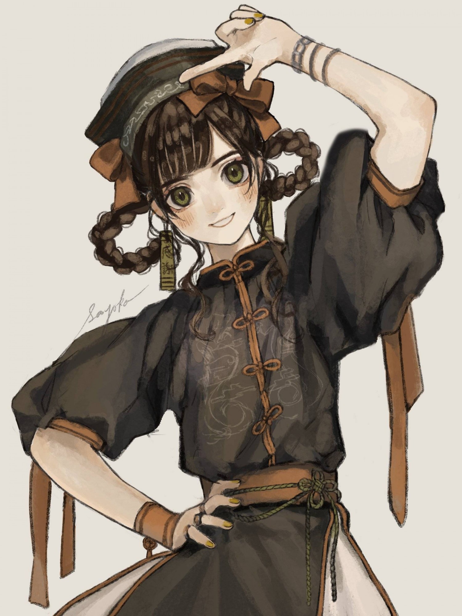手描き自作イラスト/オリジナル/チャイナ姉妹4枚セット