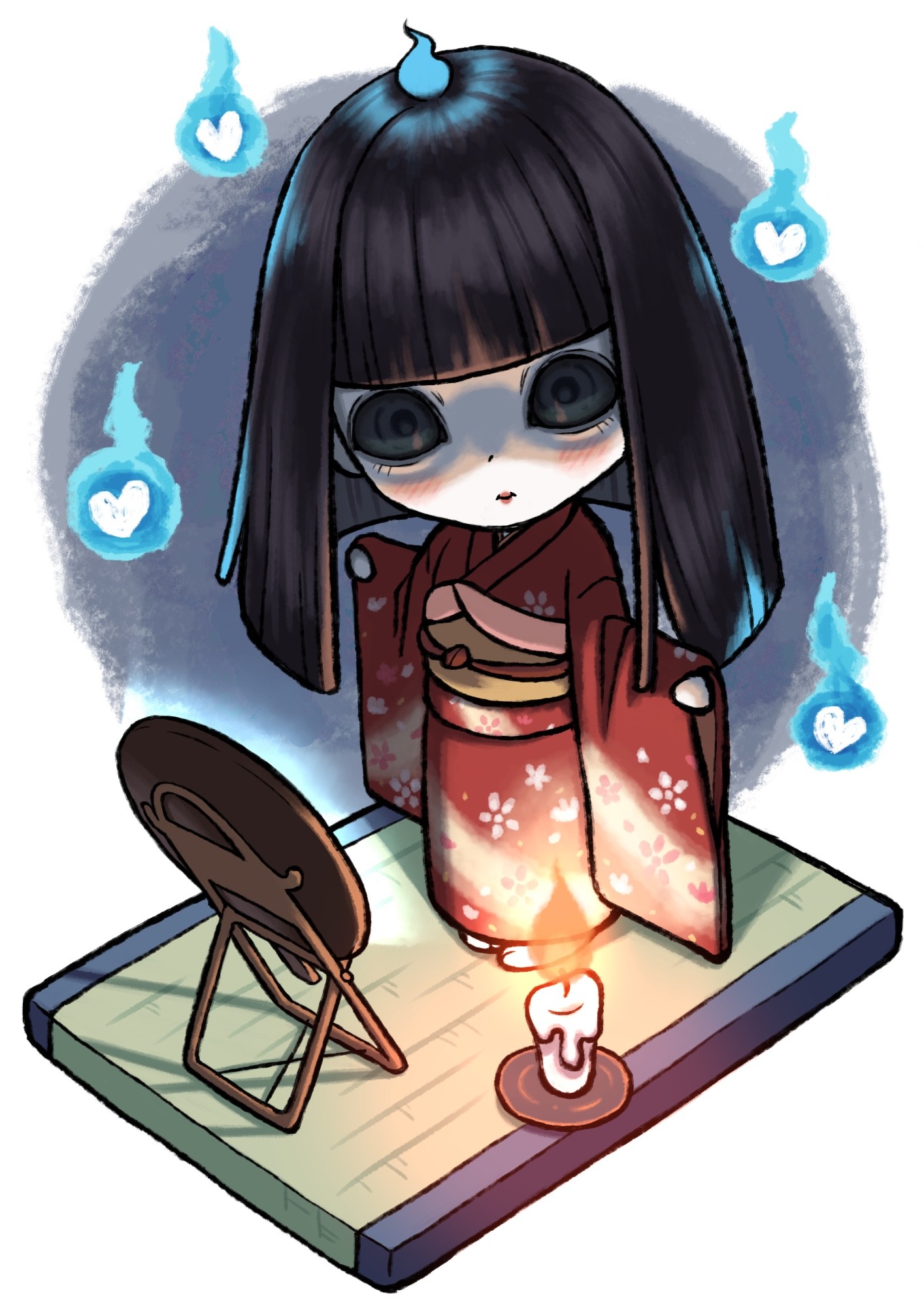 お鼻に傷があっても可愛いね　市松人形 正絹市松人形】13号市松人形：正絹汕頭刺繍衣裳【おかっぱ